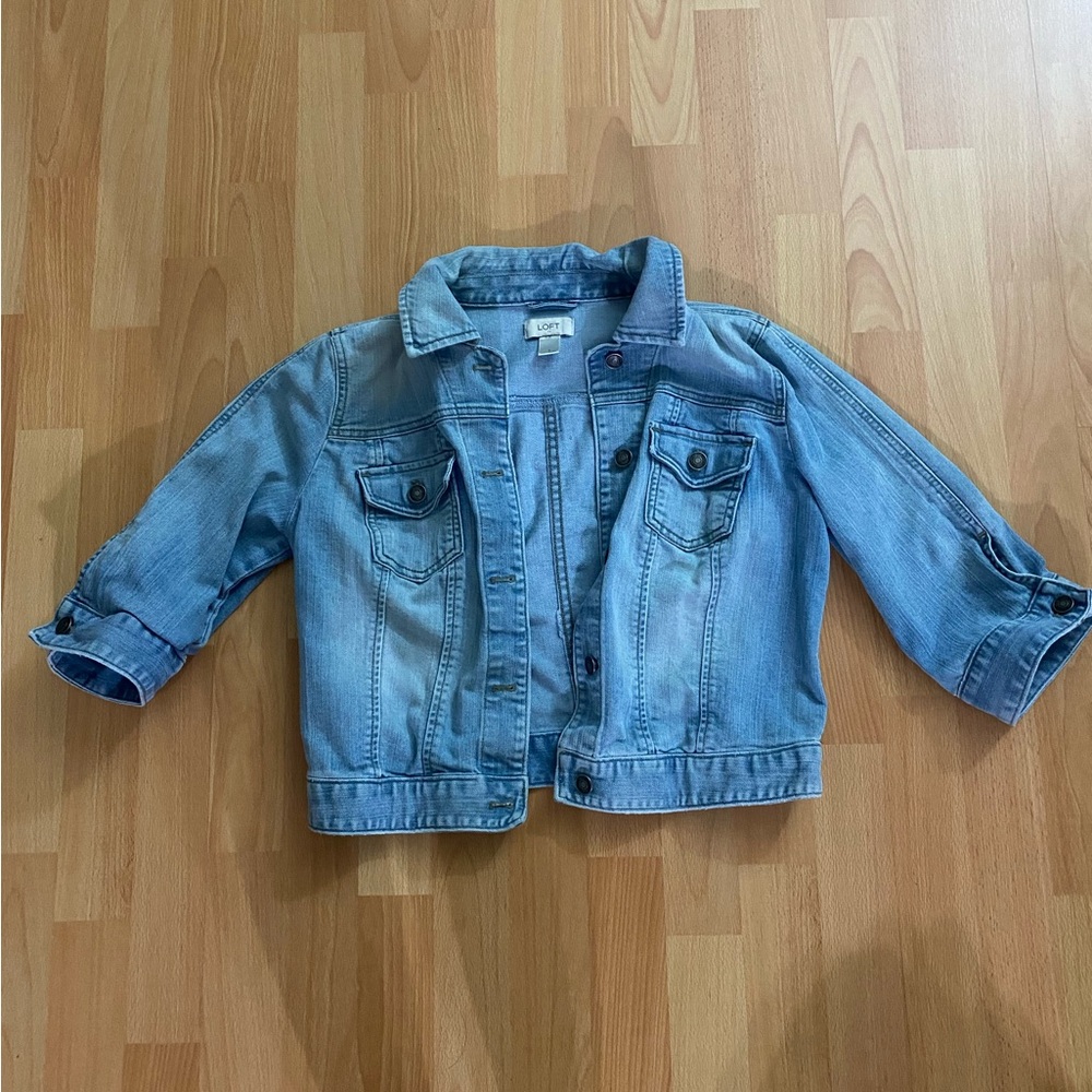 Loft Denim Trucker Jacket in Light Mid Indigo Wash Women Size S
